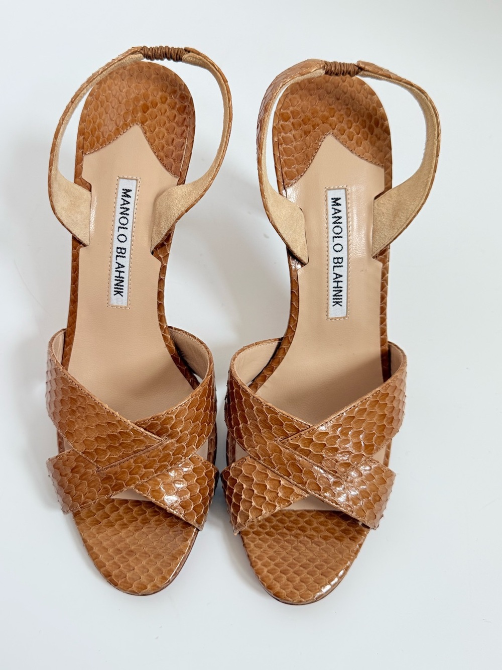 Rare Manolo Blahnik Archive Python Snakeskin Criss Cross Slingback Heels EU 39